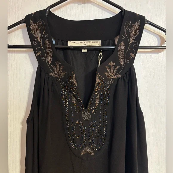 NWOT What Goes Around Comes Around Silk Beaded Embroidered Black Dress Medium - Picture 2 of 9